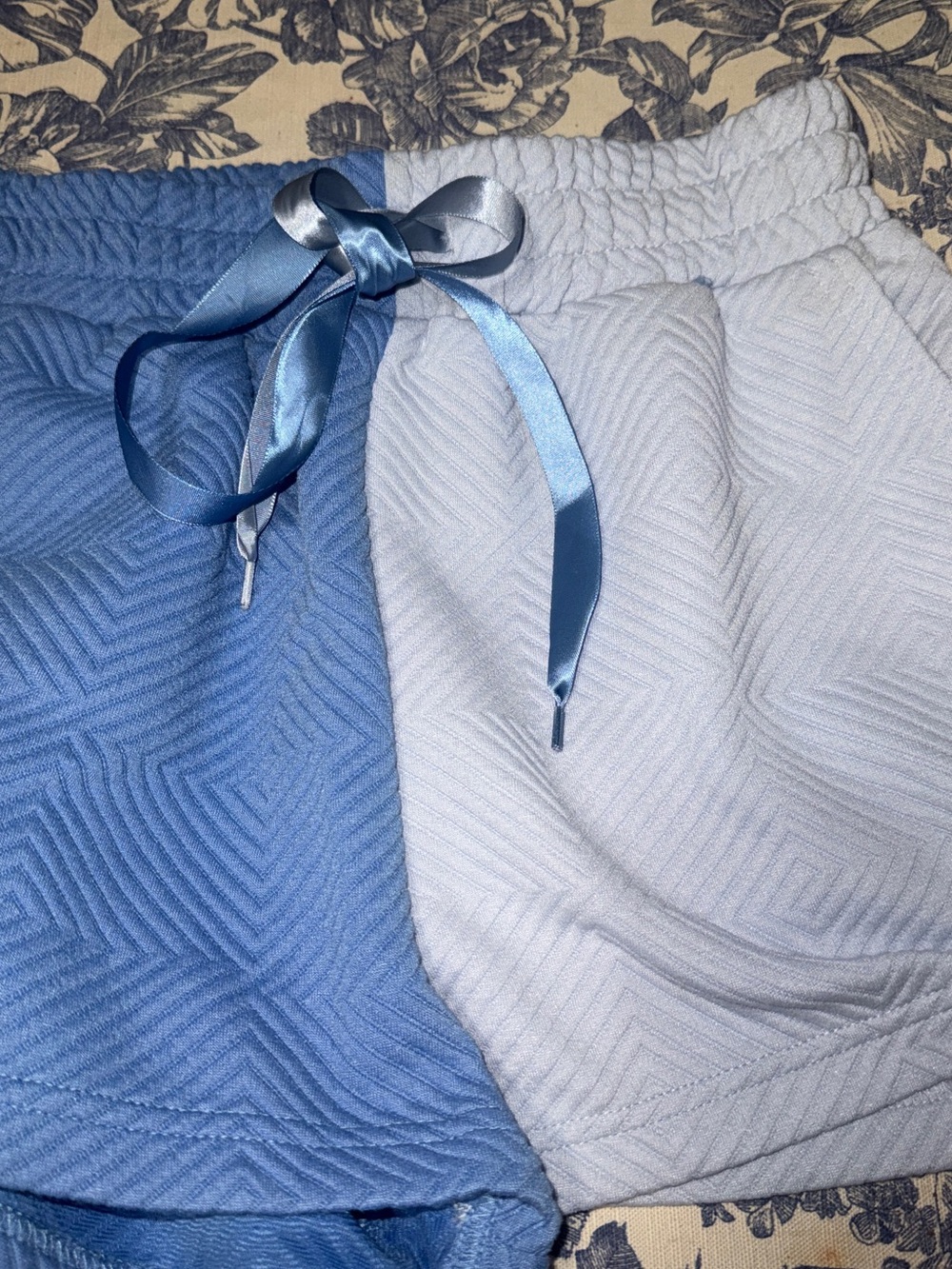 Simply Southern Two-Tone Blue Quilted Lounge Shorts with Satin Drawstring